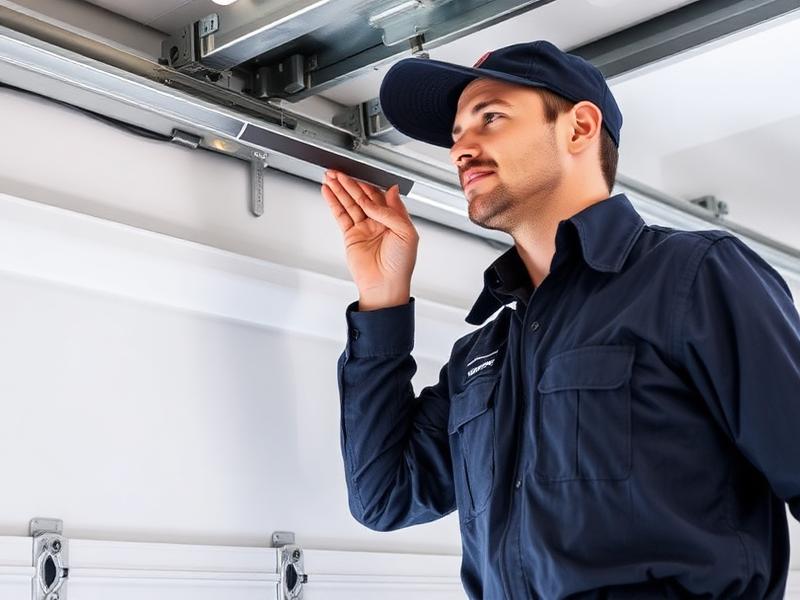 Expert garage door technician performing precision track alignment